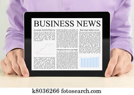 biznesmenis, liecinājums, gabals, pc, ar, komandējums, jaunumi