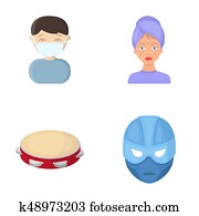 business, medicine, education and other web icon in cartoon style., mask, Superman, cinematography, icons in set collection.