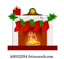 Fireplace Christmas Decoration wth Stockings and Garland Fireplace Christmas Decoration wth Stockings and Garland