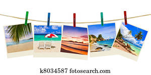 férias, praia, fotografia, ligado, clothespins