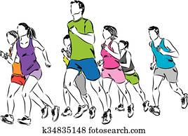 grupa, od, biegacze, ilustracja