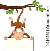 Monkey cartoon with blank sign Monkey cartoon with blank sign