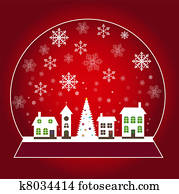 natal, globo neve, com, um, bonito, pequeno, neva-coberto, inverno, cidade, ilustração natal, globo neve, com, um, bonito, pequeno, neva-coberto, inverno, cidade, ilustração