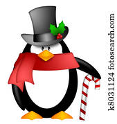 Penguin with Top Hat Red Scarf and Candy Cane Clipart Penguin with Top Hat Red Scarf and Candy Cane Clipart