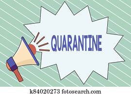Writing note showing Quarantine. Business photo showcasing restraint upon the activities of an individual or the transport of goods Megaphone with Volume Sound Effect icon and Blank Jagged Scream Bubble. Writing note showing Quarantine. Business photo showcasing restraint upon the activities of an individual or the transport of goods Megaphone with Volume Sound Effect icon and Blank Jagged Scream Bubble.
