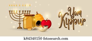 יום כיפור, לוגו, כרטיס של דש, דפוסית, או, רקע