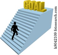 Business person climbs steps achiev Business person climbs steps achiev