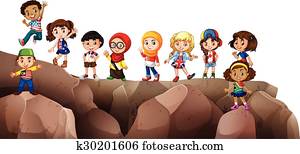 Children from different countries on the cliff Children from different countries on the cliff