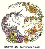 Colorful magic unicorns with flowers vector illustration Colorful magic unicorns with flowers vector illustration