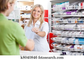 femininas, farmacêutico, com, cliente, em, contador