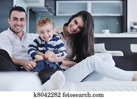 happy young family have fun at home