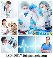 Medical doctors  in a laboratory. Collage.