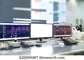 Modern plant control room and computer monitors