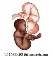 Watercolor African American and Caucasian babies