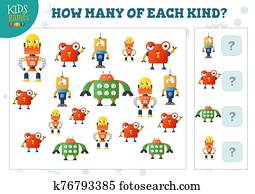 wie, viele, von, jedes, art, karikatur, roboter, z?hlen, spiel, für, kinder, vektor, abbildung wie, viele, von, jedes, art, karikatur, roboter, z?hlen, spiel, für, kinder, vektor, abbildung