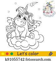 ציור היתולי, קרש, עם, כנפיים, ב, a, ענן, לצבוע