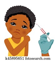 African american sad little girl getting a vaccine administration African american sad little girl getting a vaccine administration