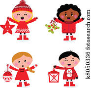 Caroling christmas kids collection isolated on white