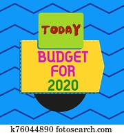 escrita, nota, mostrando, orçamento, para, 2020., negócio, foto, showcasing, um, escrito, estimates, de, renda, e, gasto, para, 2020, dispositivo eletrônico, com, non, simétrico, triangulo, para, printing.