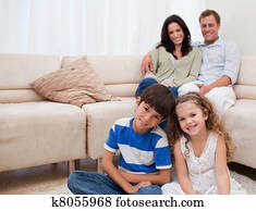 Happy family in the living room