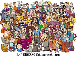 karikatur, leute, crowd