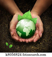 manos humanas, tenencia, tierra verde