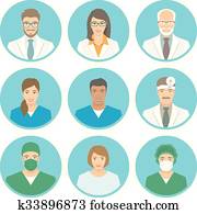 medizinische klinik, personal, flache, avatars