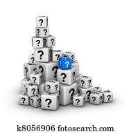 pile of dices with question marks