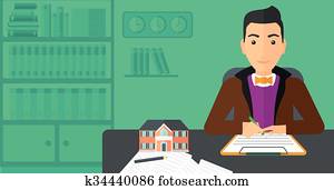 Real estate agent signing contract. Real estate agent signing contract.