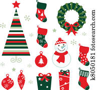 Retro elements for christmas evening. Vector cartoon illustration Retro elements for christmas evening. Vector cartoon illustration