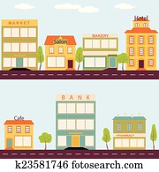 Set of buildings in the style small business flat design Set of buildings in the style small business flat design