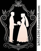 siluetas, de, el, novia y novio