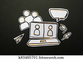 Video conference call communication paper icon. Video conference call communication paper icon.