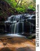 Water cascades over rocks in Leura