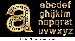 זהוב, אלפבית, עם, יהלומים