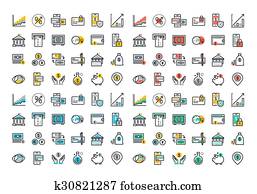 Flat line colorful icons collection Flat line colorful icons collection