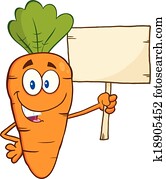 Funny Carrot Holding A Wooden Board Funny Carrot Holding A Wooden Board