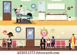 Patients and Dentist at Dental Office Illustration Patients and Dentist at Dental Office Illustration