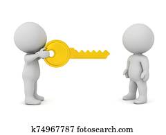 Two 3D Characters and one of them is holding a golden key Two 3D Characters and one of them is holding a golden key