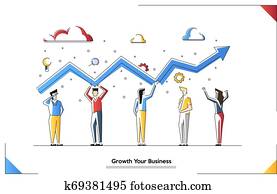 Vector illustration of Business team building growth graph and preparing for the big profit. Candlestick chart of the stock market, move up motivation. The way to achieve the goal Vector illustration of Business team building growth graph and preparing for the big profit. Candlestick chart of the stock market, move up motivation. The way to achieve the goal
