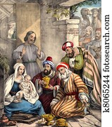 Wise men bring gifts to Baby Jesus Wise men bring gifts to Baby Jesus