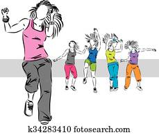 zumba dancers group illustration E zumba dancers group illustration E