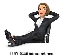 3d business woman relaxing with feet up on her desk 3d business woman relaxing with feet up on her desk