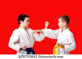 deportes, apareado, ejercicios, karate, niños