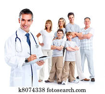 Family doctor and patients. Family doctor and patients.