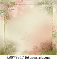 grunge,, בציר, רקע, עם, פרחים, ו, a, הסגר