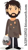 Homeless. Shaggy man in dirty rags Homeless. Shaggy man in dirty rags