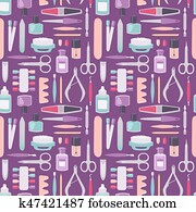 Manicure instruments vector set cartoon style seamless pattern Manicure instruments vector set cartoon style seamless pattern