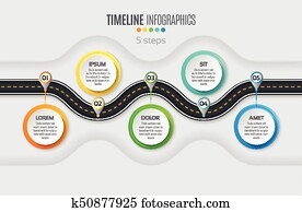 Navigation map infographic 5 steps timeline concept. Winding roa Navigation map infographic 5 steps timeline concept. Winding roa