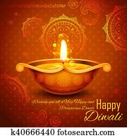 queimadura, diya, ligado, feliz, Diwali, feriado, fundo, para, luz, festival, de, índia